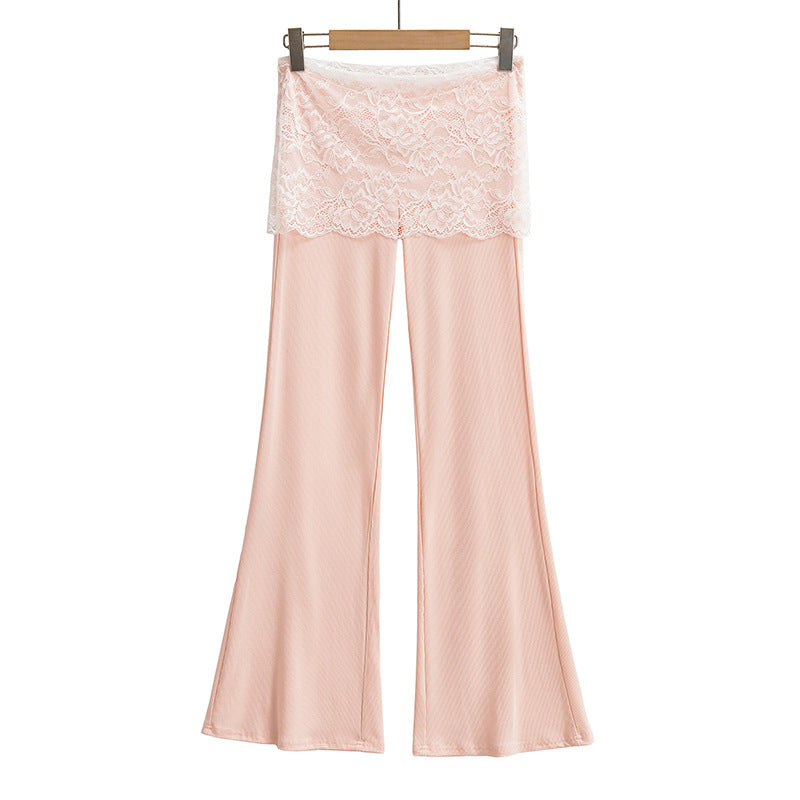 Dame elegante Flared-bukser med blonde og elastisk linning Stilla