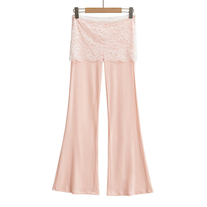 Dame elegante Flared-bukser med blonde og elastisk linning Stilla