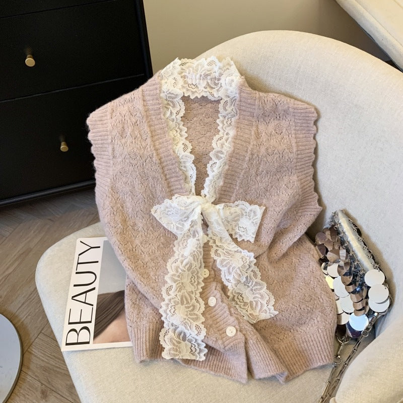 Kvinders Elegant Strik Vest med Flæse Detaljer Stilla