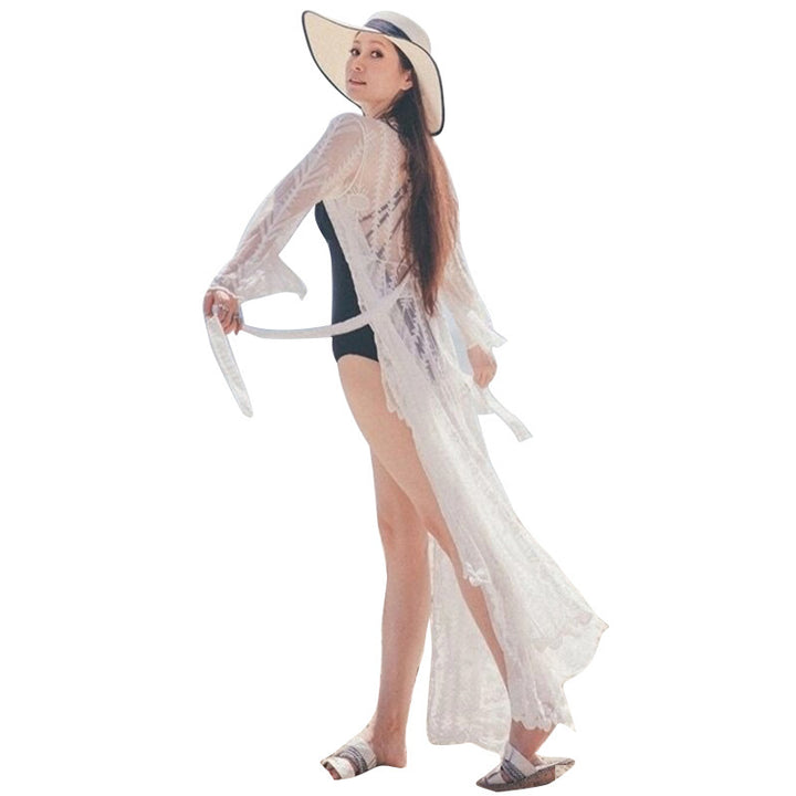 Dame Gennemsigtig Strandkimono med elegant Spids og brede Ærmer Stilla