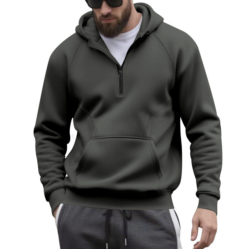Herrer nan halv-zip hættetrøje i minimalistisk softshell-look med kengurulomme og raglanærmer Skovae