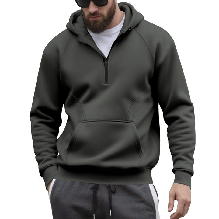 Herrer nan halv-zip hættetrøje i minimalistisk softshell-look med kengurulomme og raglanærmer Skovae