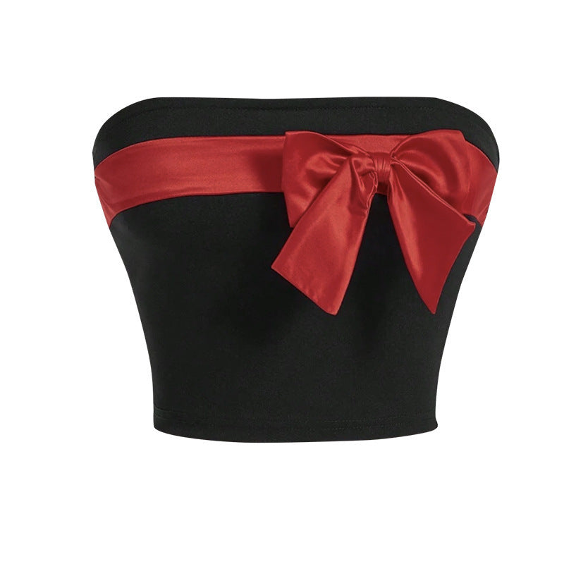 Dame bandeau top med elegant sløjfe accent Skovae