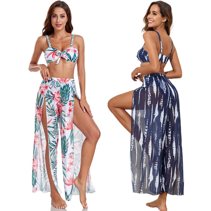 Dame Bikini-sæt med blomsterprint og matchende omslagsskørt Skovae
