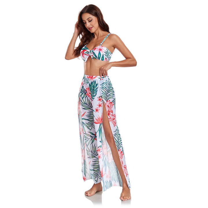 Dame Bikini-sæt med blomsterprint og matchende omslagsskørt Skovae