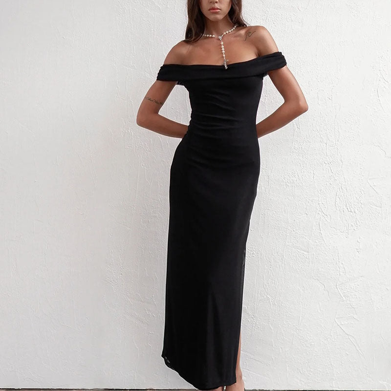 Dame Off-Shoulder Maxi Kjole med Elegant Drapering Skovae
