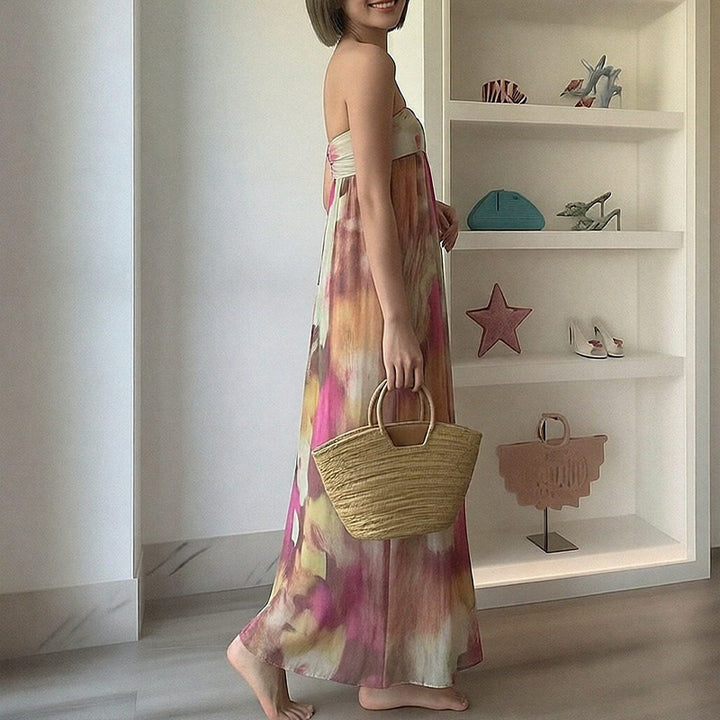 Kvinders Lange Strandkjole med Off-Shoulder Design og Blomster Mønster Stilla