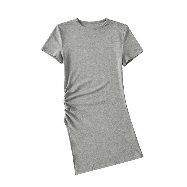 Dame figurtilpasset T-shirt kjole med asymmetrisk søm og moderne flæse detaljer Stilla