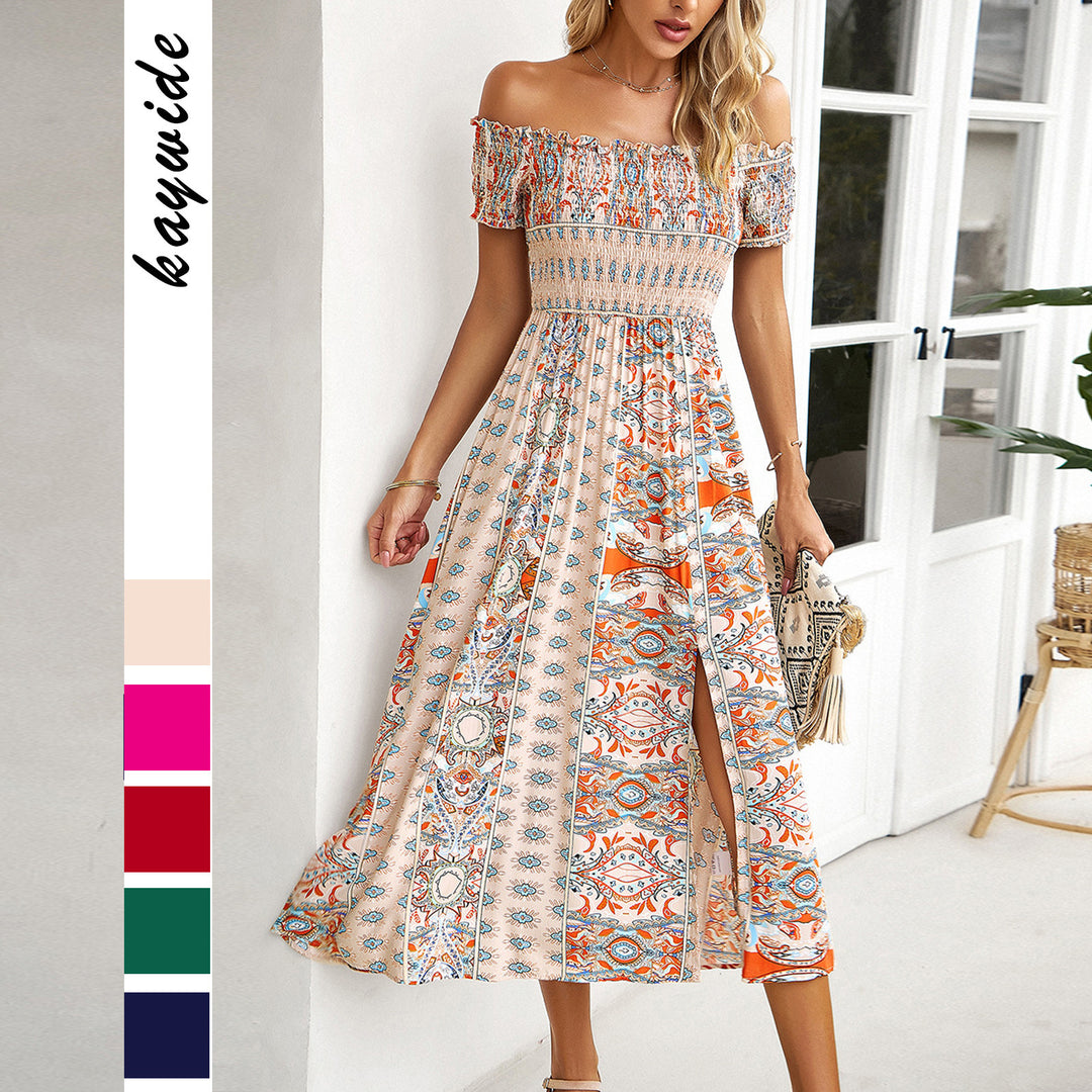 Dame Maxi-kjole med off-shoulder design og legende slids Stilla
