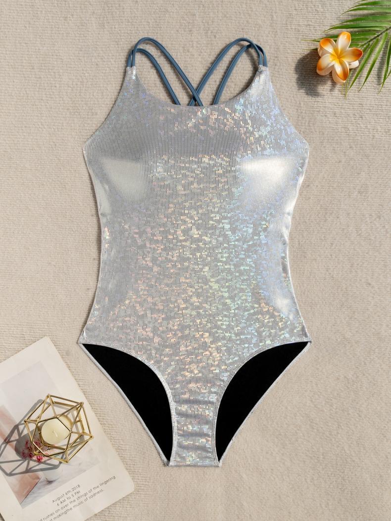 Dame one-piece badedragt med glitrende netdesign Skovae