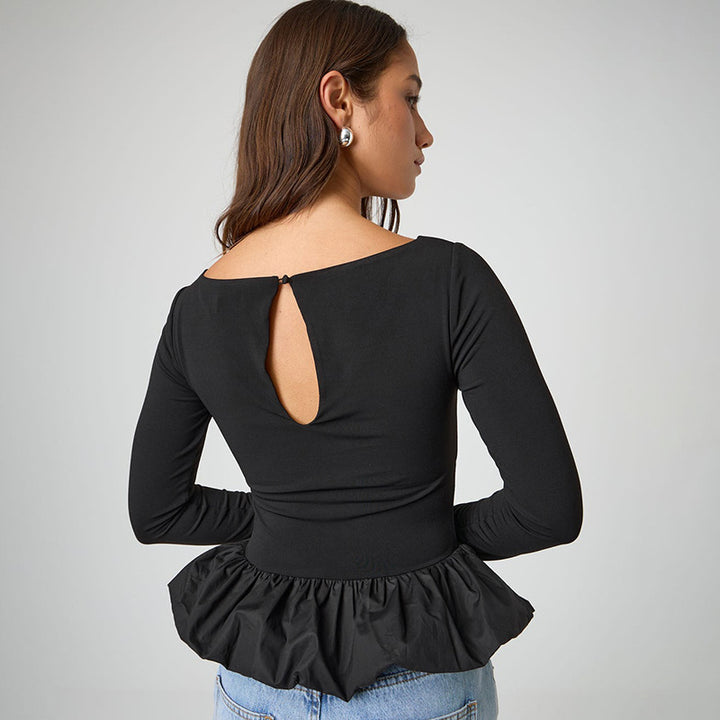 Femme Peplum Kant Langærmet Top Stilla