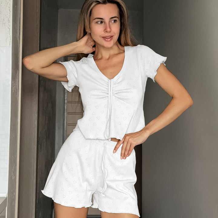 Dame Pyjamasæt med sødt design og elastisk talje Stilla