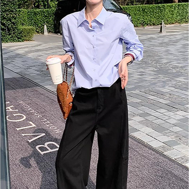Dame klassisk bluse med moderne button-down krave og struktureret stof Stilla