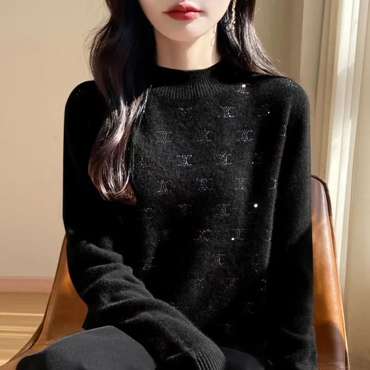 Dame Luxe Strik Sweater med Fint Glitter Design og Rund Udsnit Stilla