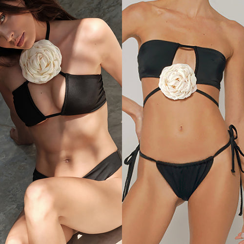 Dame bikini-sæt med blomsteroberdel og spændende snøre detaljer Stilla
