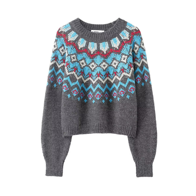 Damernes strikket sweater med farverigt mønster Stilla