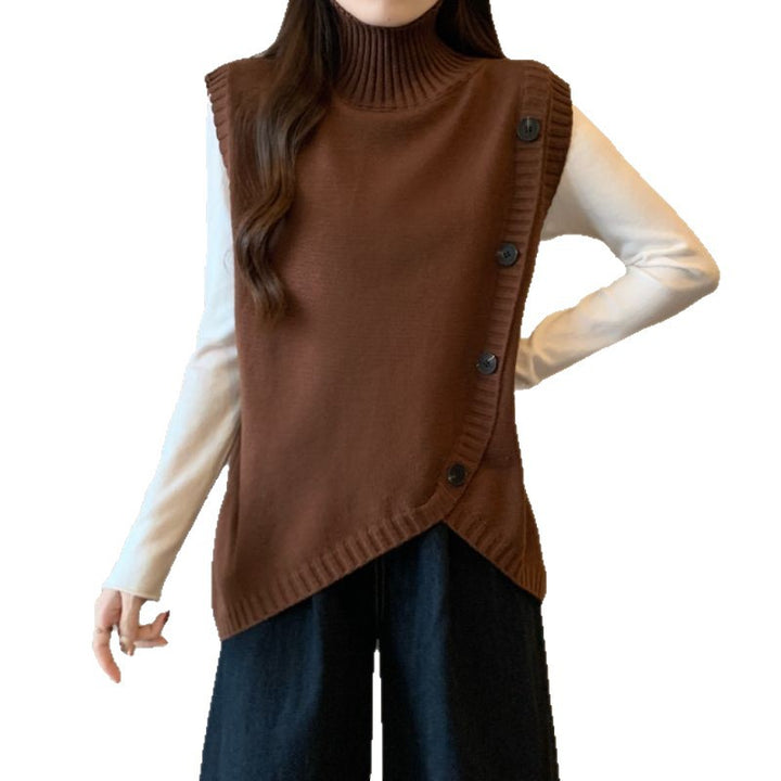 Kvindernes strikkede sweater med høj krave og asymmetrisk skæring Stilla