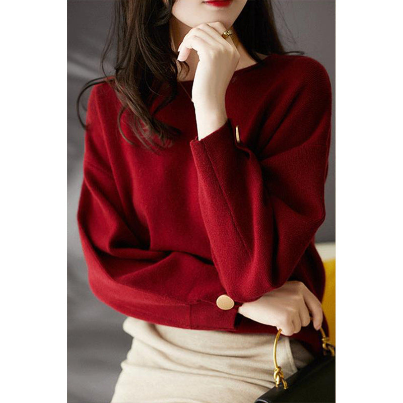 Dame elegant strikpullover med tidløst V-hals og moderne puffærmer Stilla