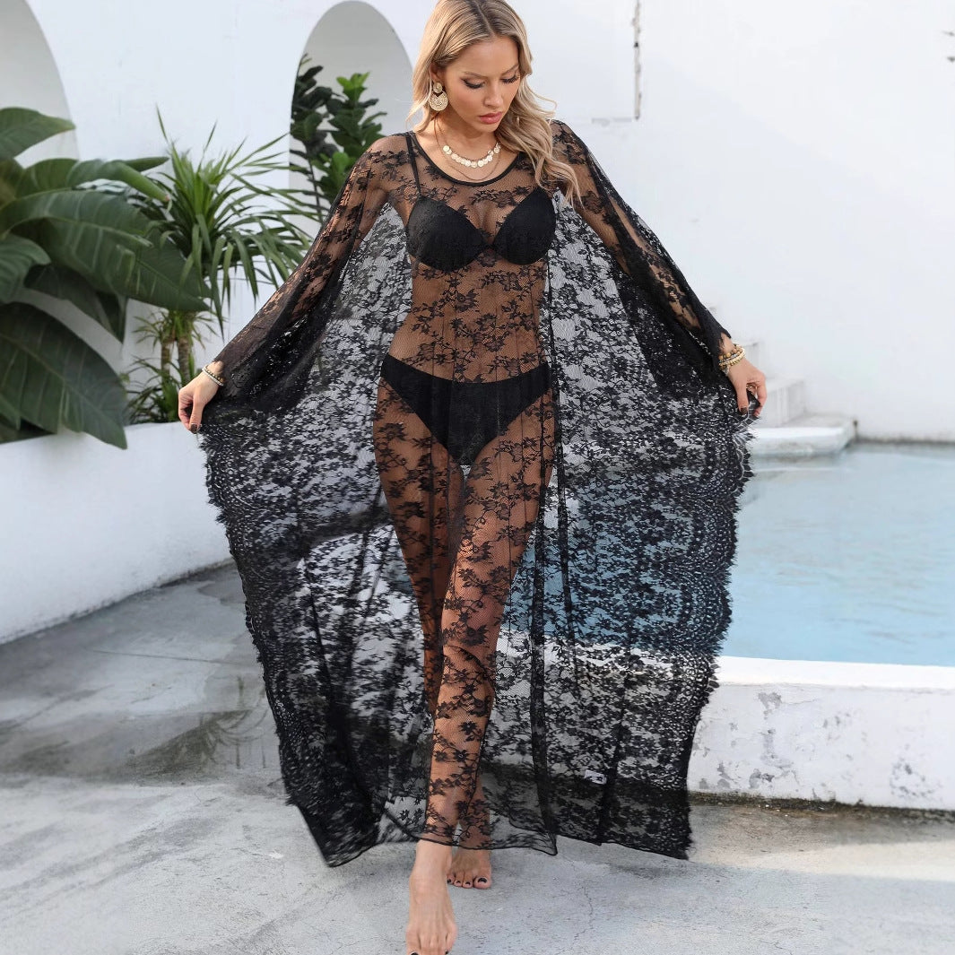 Femme Gennemsigtig Spids Overdel Kimono Stilla