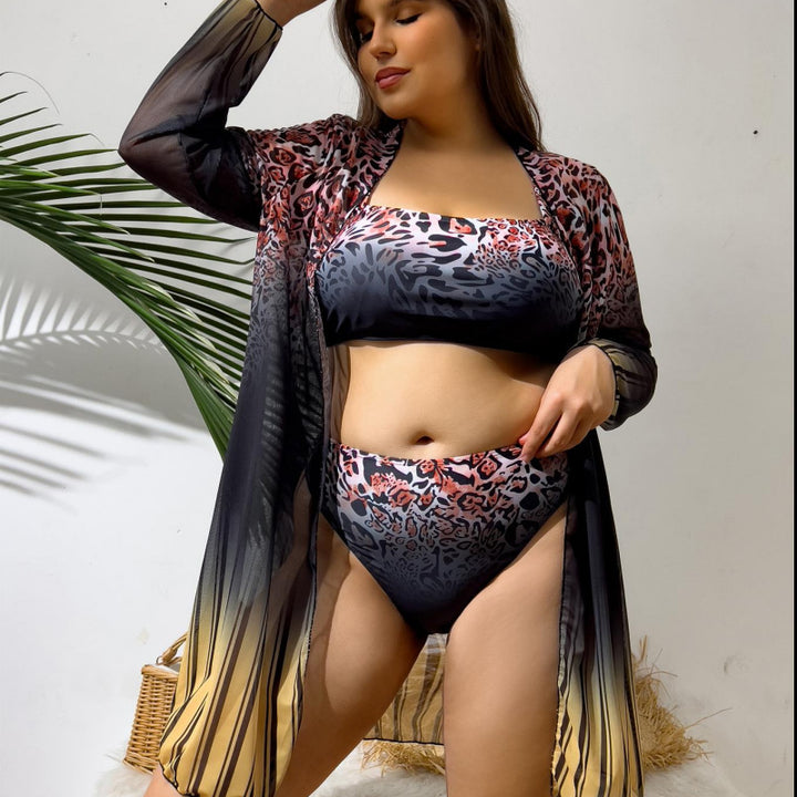 Dame bikini-sæt med elegant indpakningsskørt og modetrend leopardmønster Skovae