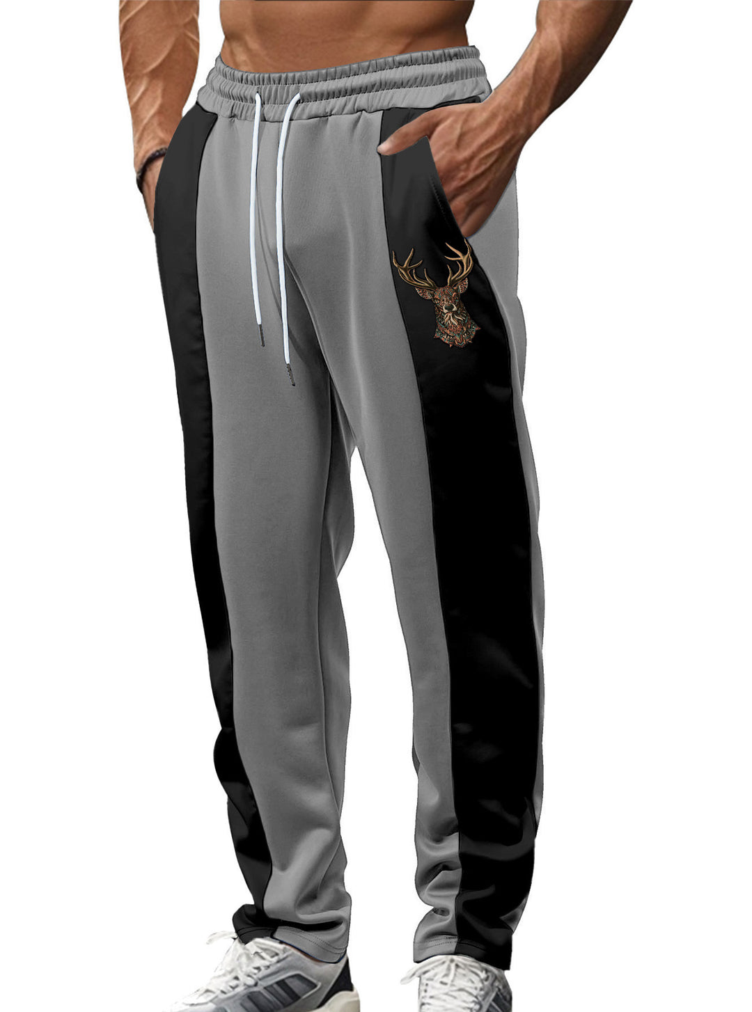 Herrer nan sporty Trackpants med sidelæns kontrastbånd elastisk bund snor og hjorte broderi Skovae