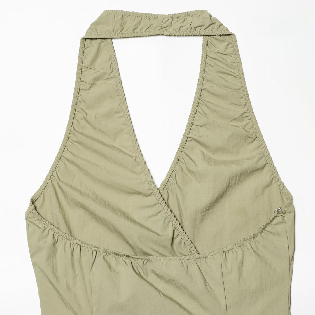 Dame Halterneck Top med elegant knudedetalje og flydende snit Skovae