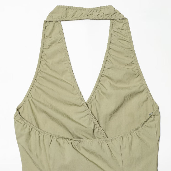 Dame Halterneck Top med elegant knudedetalje og flydende snit Skovae