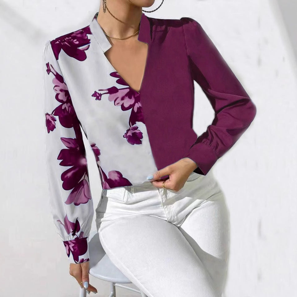 Damebluse med asymmetrisk snit og blomstermotiv Stilla