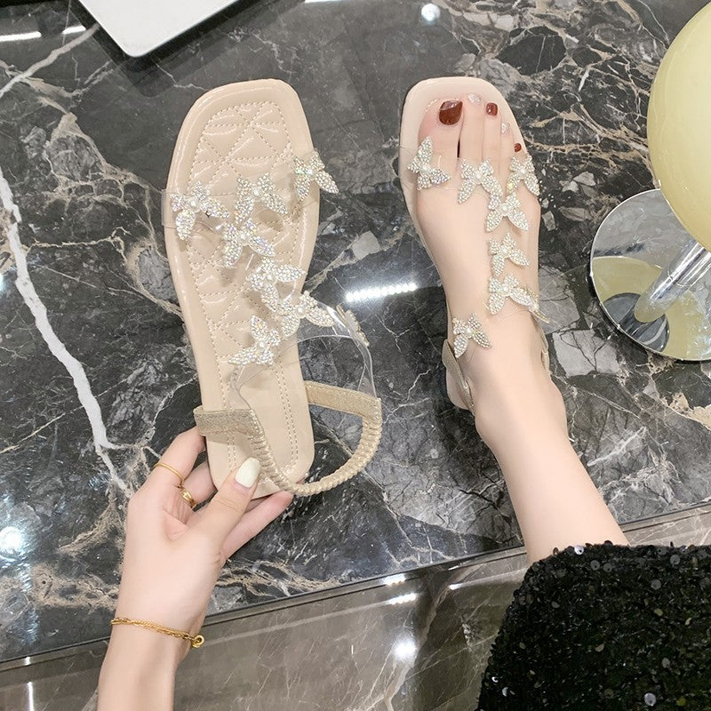 Dame elegante tæer-sandaler med glitrende sommerfugle-applikationer og skridsikker sål Stilla