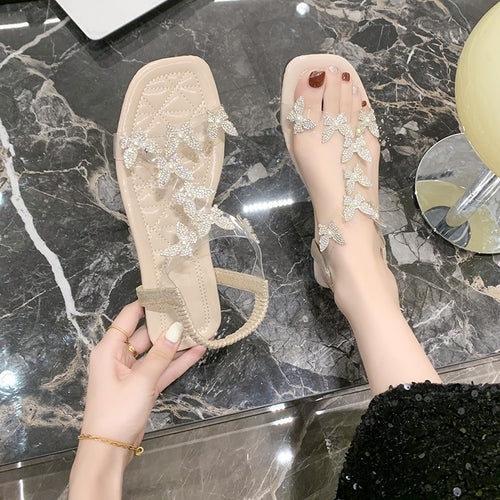Dame elegante tæer-sandaler med glitrende sommerfugle-applikationer og skridsikker sål Stilla