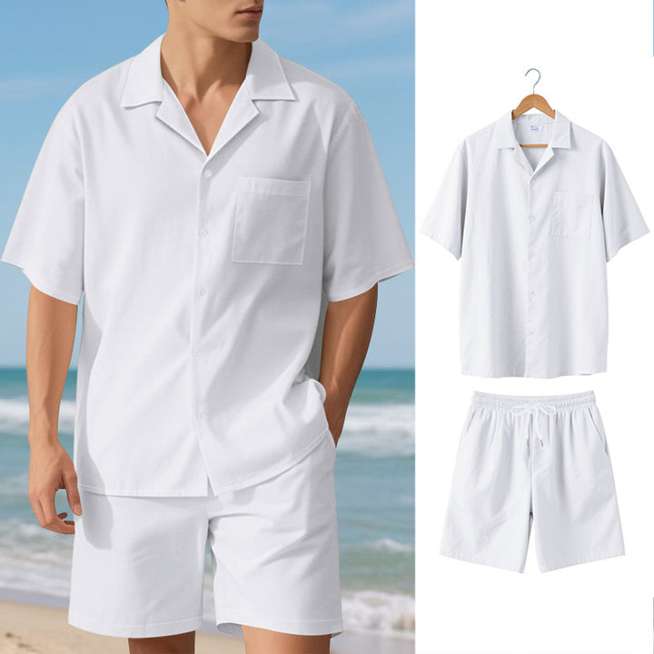 Herren elegant kortærmet ferieoutfit bestående af skjorte og shorts Stilla