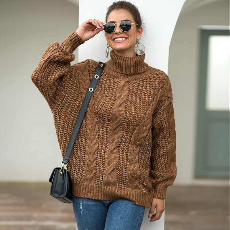 Kvinders chunky striktrøje med turtleneck og kabelmønster Stilla