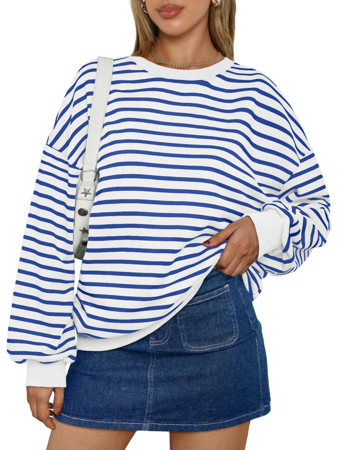Dame Oversized Stribetrøje med bred pasform og elastiske manchetter Stilla