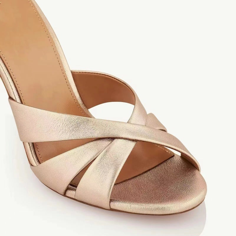 Femme Open-Toe Slide Sandaler med med strass dekorerede hæle Stilla
