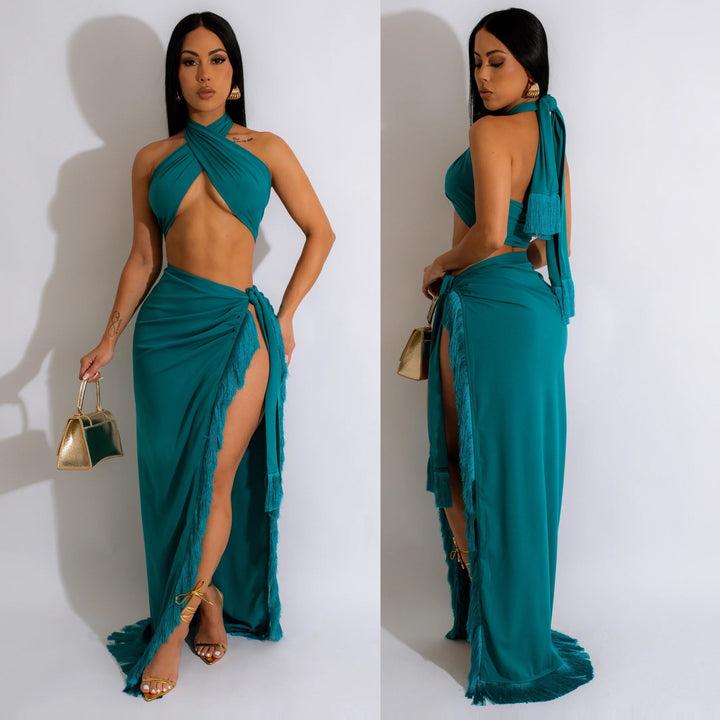 Damer Elegant Halterneck Maxi Kjole med Høj Slids Stilla