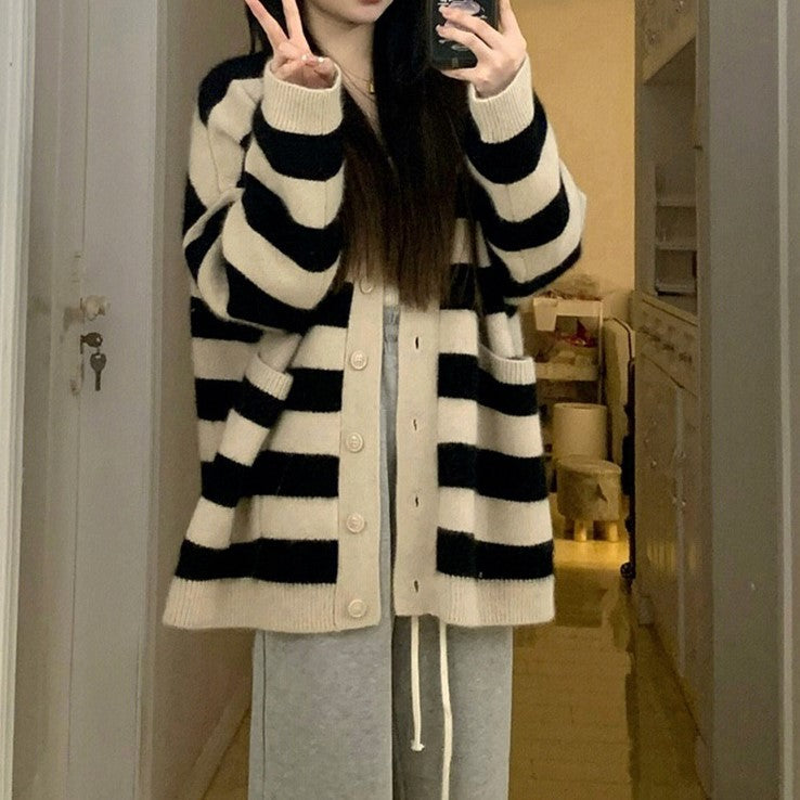 Dame Stribet Overdimensioneret Strikcardigan Stilla