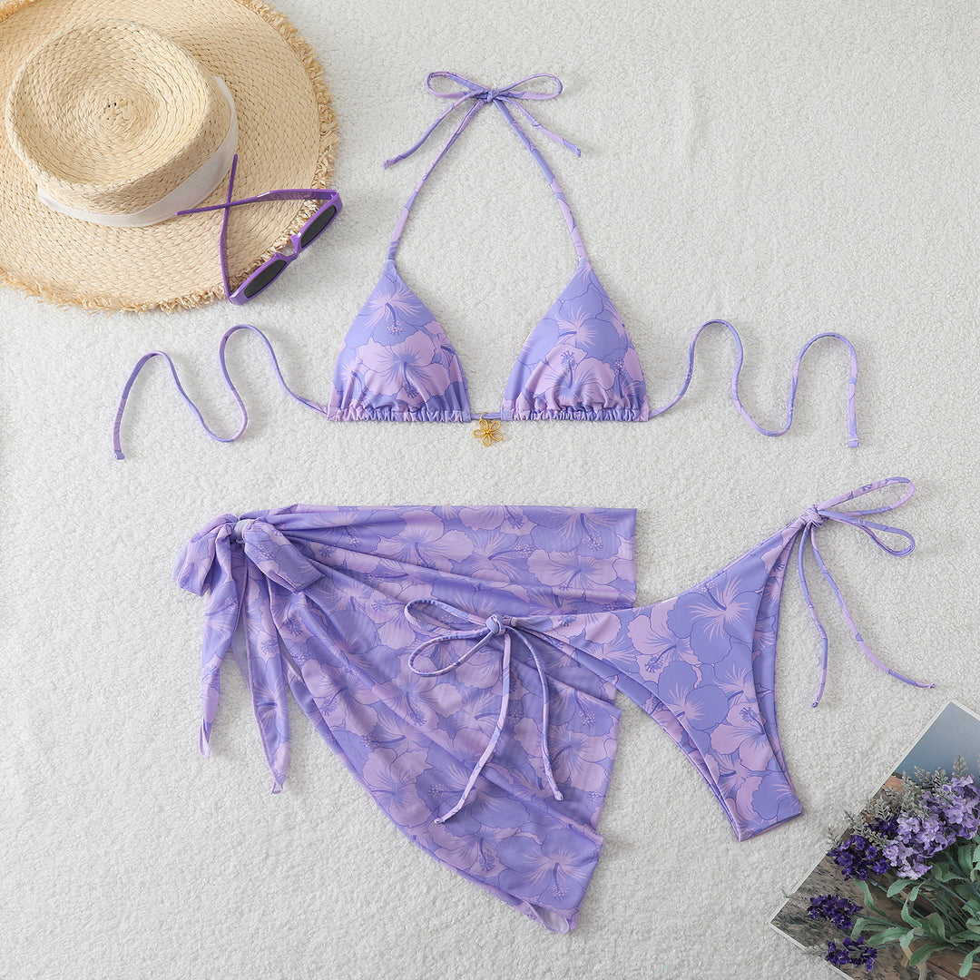 Dame Bikini-sæt med blomsterdesign og raffineret indpakningsskørt Skovae