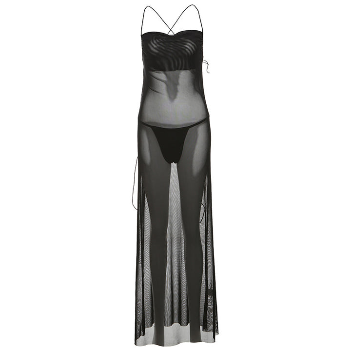 Dame gennemsigtig strandkjole med raffinerede snører detaljer og elegant cut-out Stilla