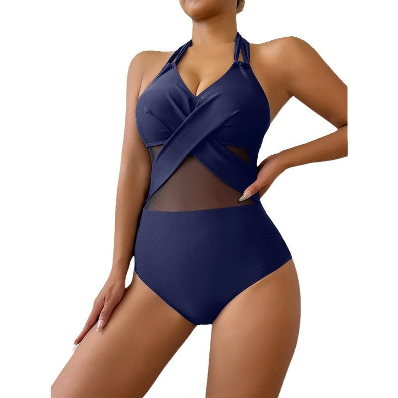 Dame højhalset badedragt med fashionabelt cross-over-design Stilla