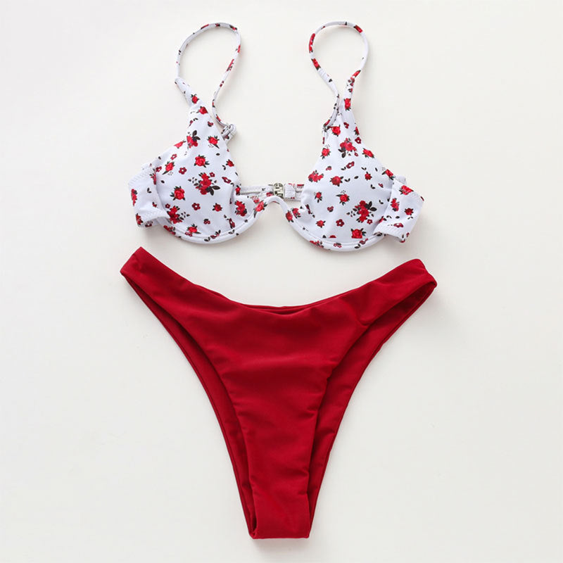 Dame Cup-Bikini-Sæt med blomsterdesign Skovae