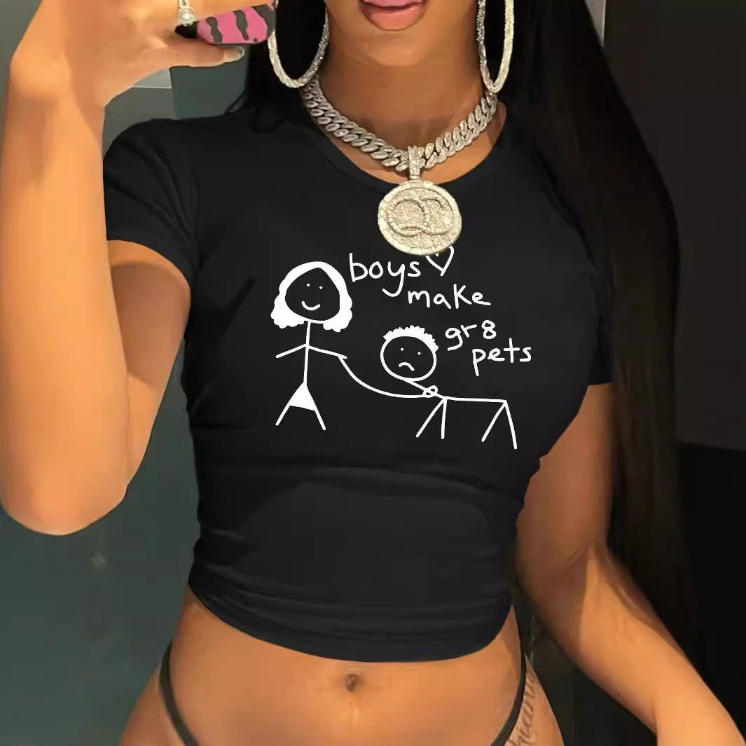Dame Crop-T-Shirt med kreativt bjørnemotiv og sjovt citat Skovae
