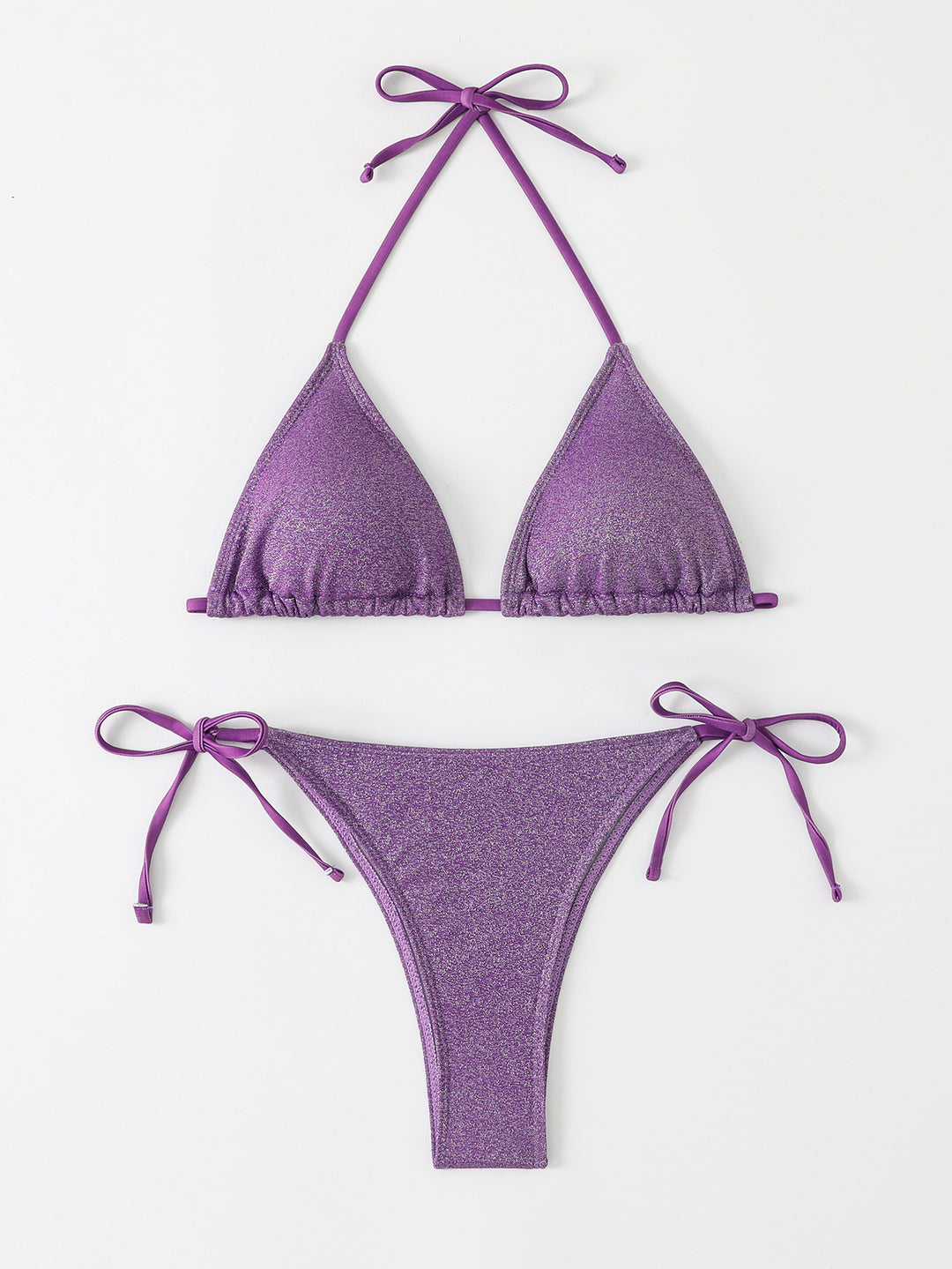 Dame Triangel-Bikini med glitrende rynkedesign Skovae