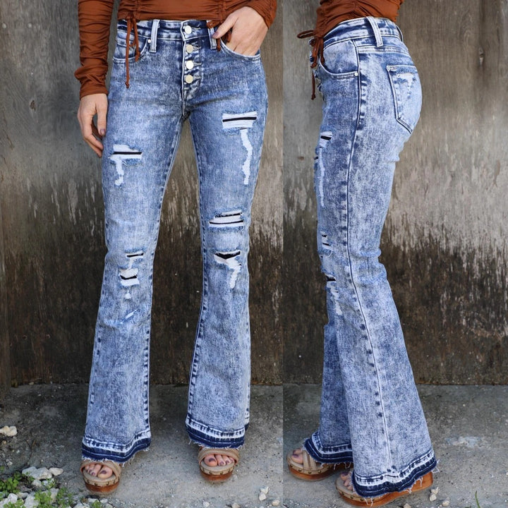 Dame Flared Jeans med detaljerede slid-effekter Stilla