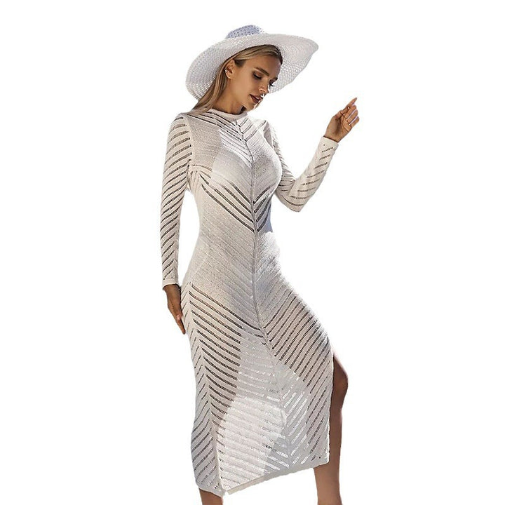 Dame Elegant strik kjole med gennemsigtigt design Stilla