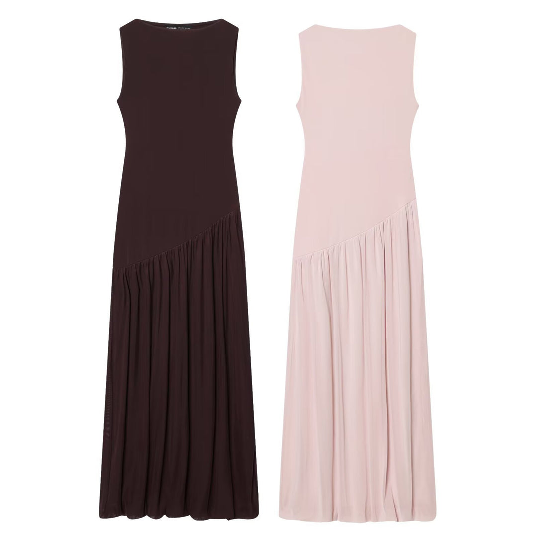 Dame Maxikjole med elegant drapering og asymmetrisk kant Skovae