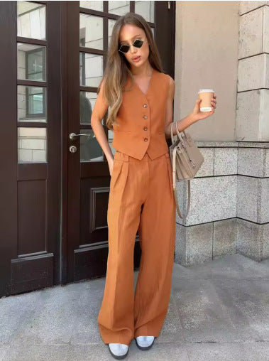 Dame elegant linned blazer og løstsiddende bukser sæt Stilla
