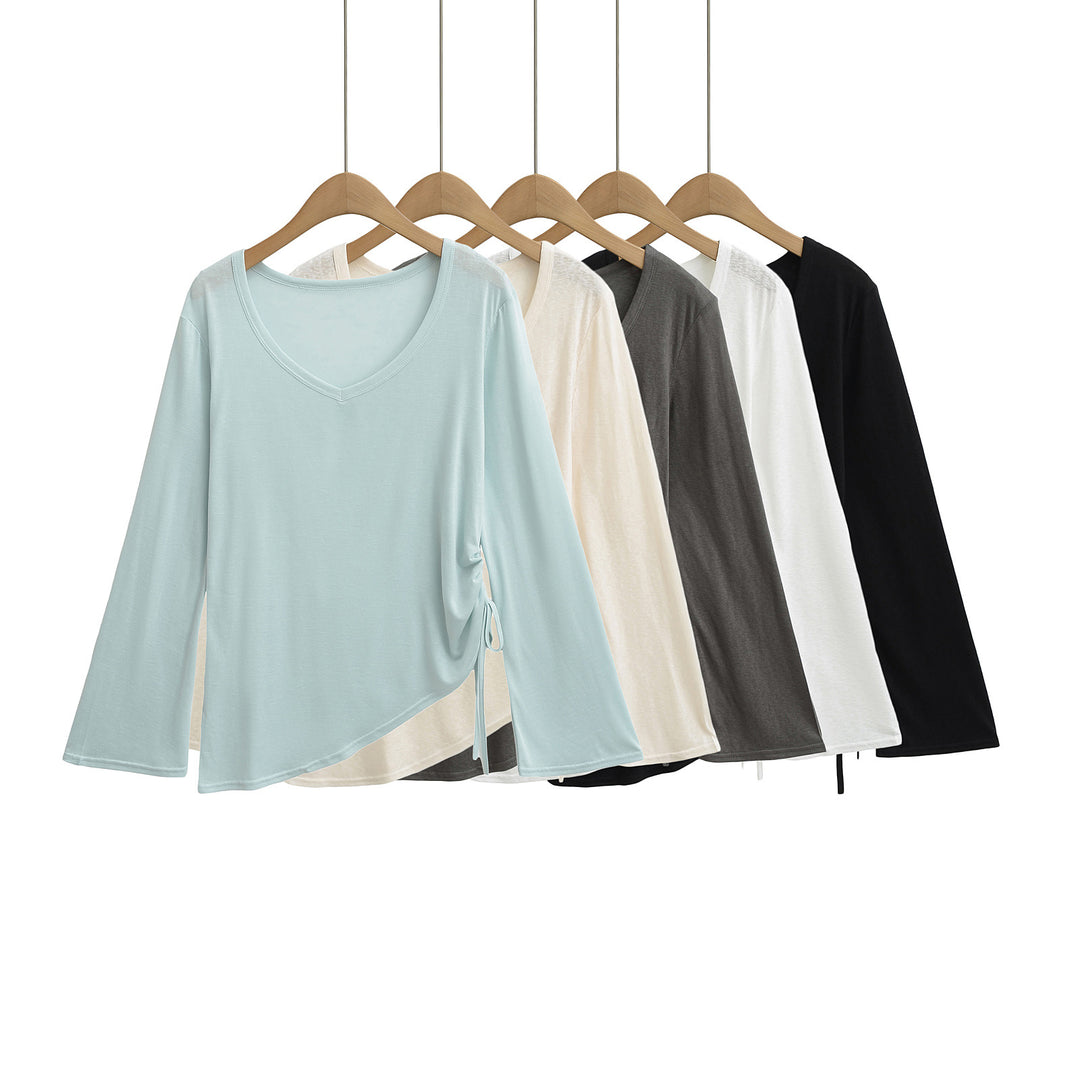 Dame asymmetrisk longsleeve-overdel med raffineret knude-design Stilla