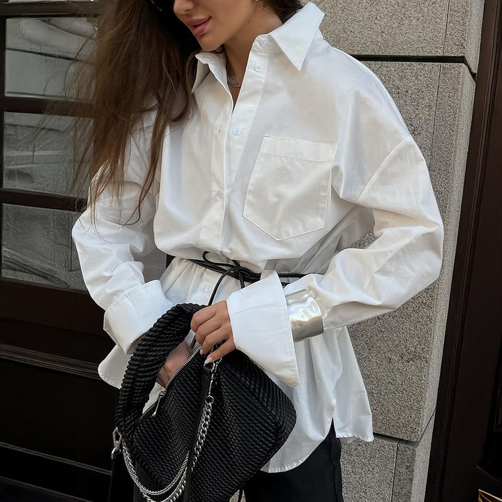 Dame Oversized Skjortebluse med blanke Manchetter Stilla
