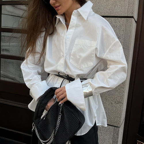 Dame Oversized Skjortebluse med blanke Manchetter Stilla
