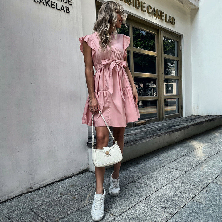 Stilla | Chic Ruffle Cape Sleeve Vest Kjole